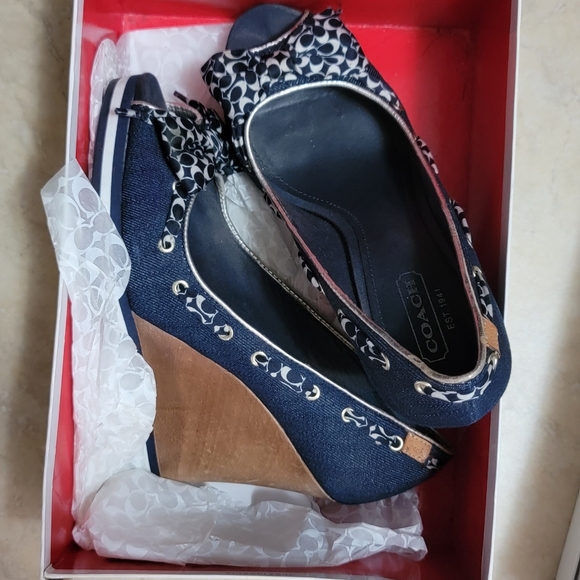 Coach wedge denim shoes - Picture 1 of 2